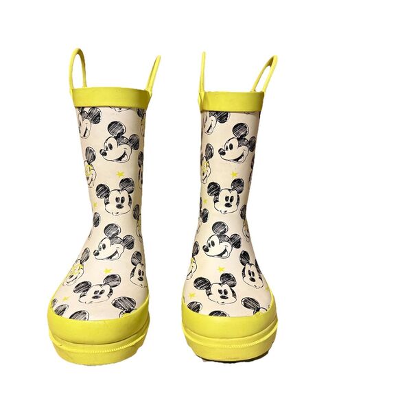 Disney Kids Mickey Mouse Yellow White Black Rain Boots Size US 10 Pull Up - Picture 2 of 6
